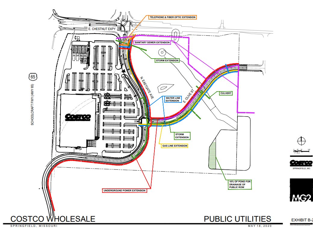 Site plans show a Costco store fronting U.S. Highway 65 at Chestnut Expressway.